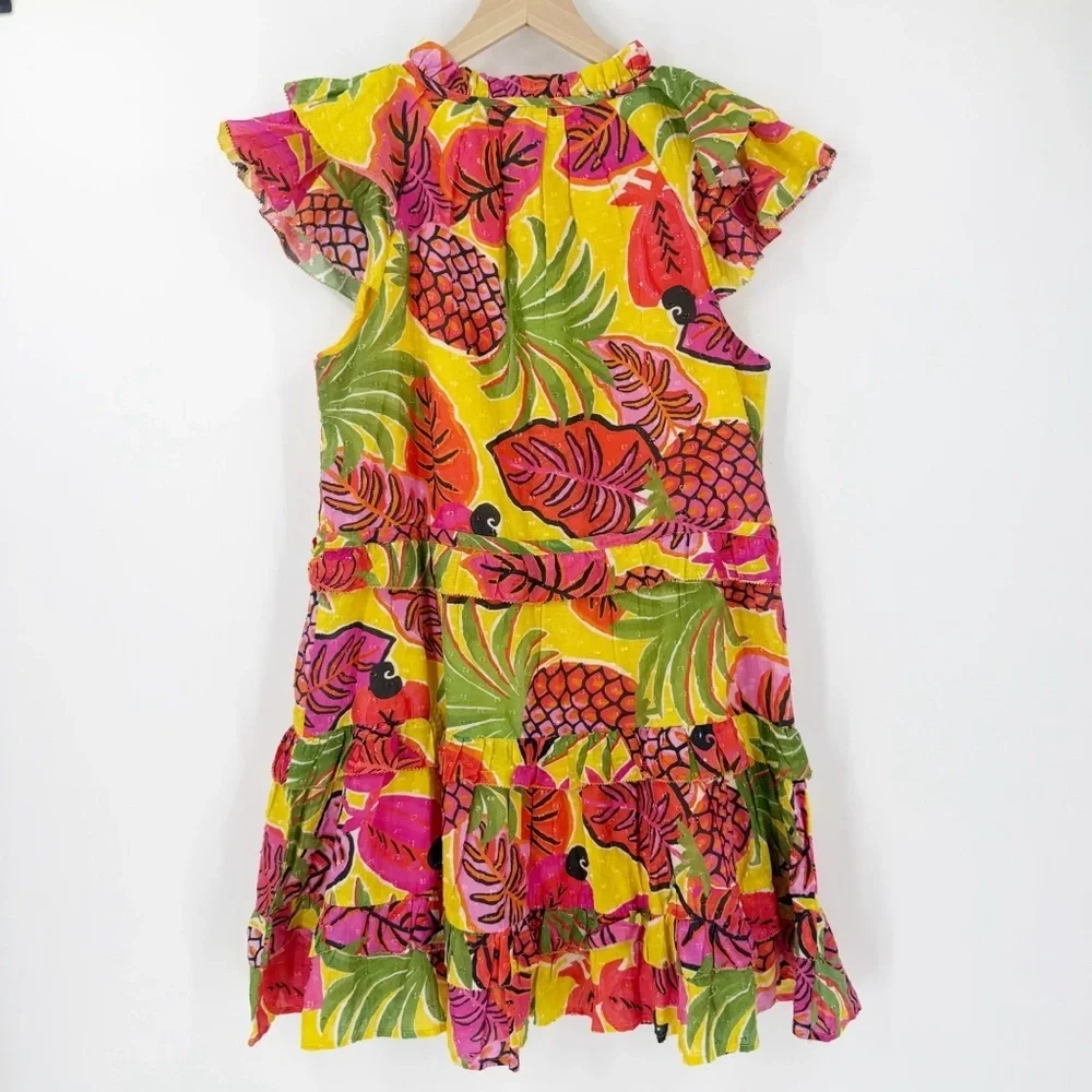 Farm Rio Dream Garden Ruffle Mini Dress Multicolor Size M Tropical Beach Vacay - Picture 8 of 8